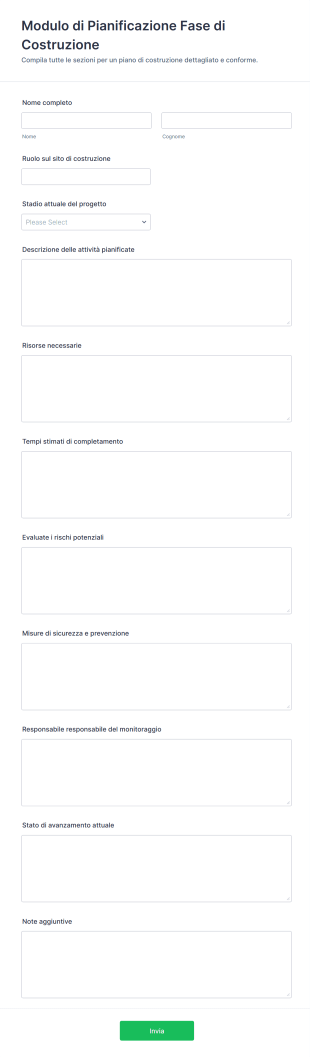 Modulo Di Pianificazione Fase Di Costruzione