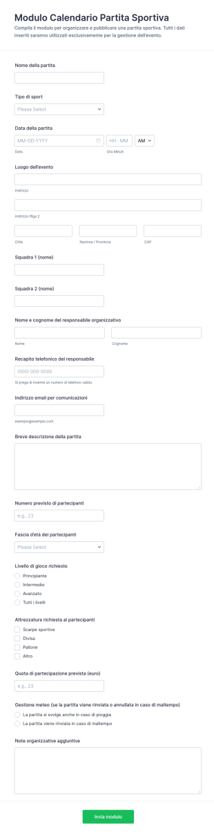 Modulo Di Pianificazione Incontri Sportivi