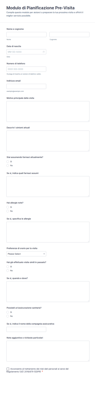 Modulo Di Pianificazione Pre Visita