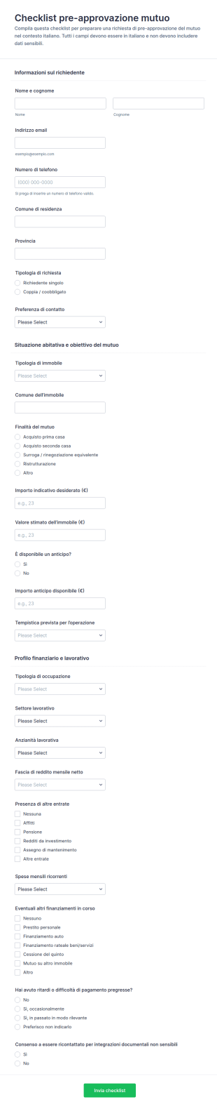 Modulo Di Pre Approvazione Del Mutuo
