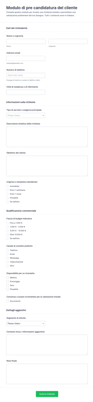 Modulo Di Pre Candidatura Per Il Cliente
