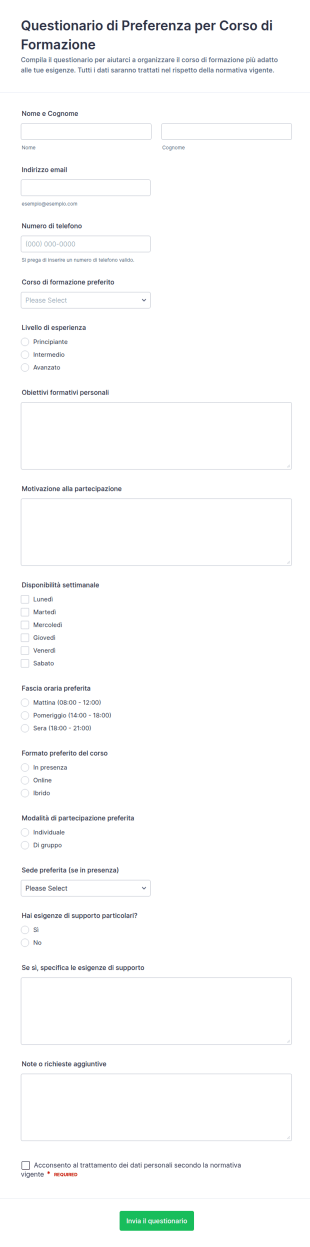 Modulo Di Preferenza Per I Corsi Di Formazione
