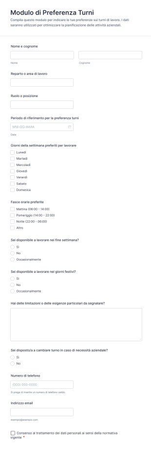 Modulo Di Preferenza Turni