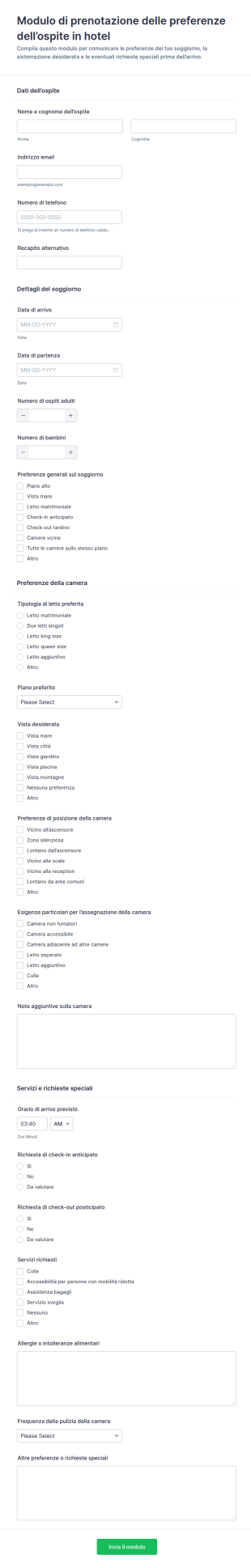 Modulo Preferenze Ospite Hotel