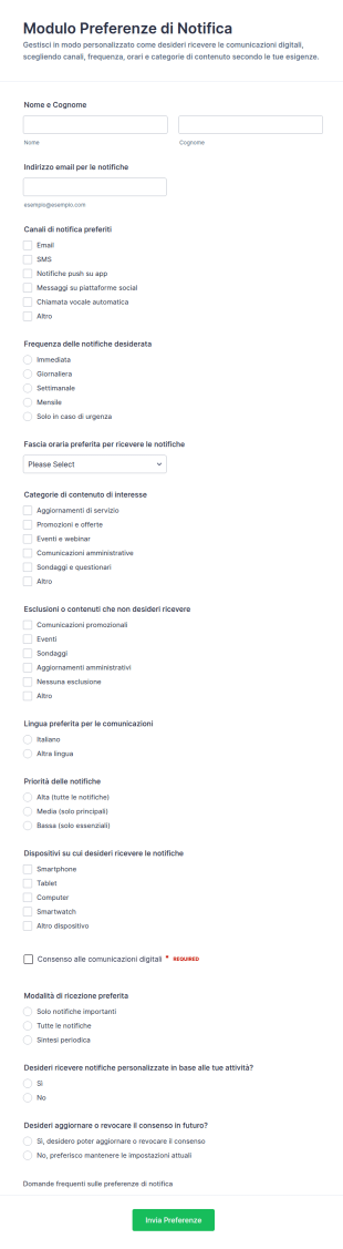 Modulo Di Preferenze Di Notifica