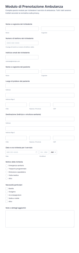 Modulo Di Prenotazione Ambulanza 🚑