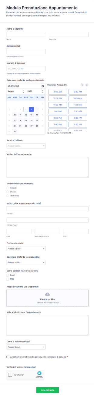 Modulo Di Prenotazione Appuntamento