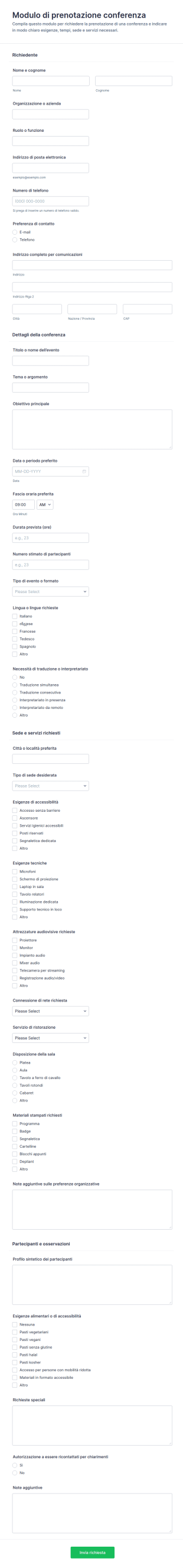Modulo Di Richiesta Prenotazione Conferenza