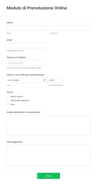 Modulo Di Prenotazione Online Form Template