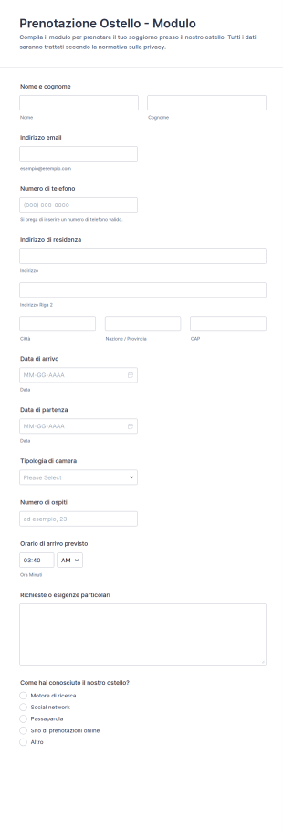 Modulo Di Prenotazione Ostello Verde Oliva E Responsive 🌿✨