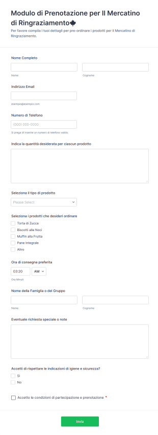 Modulo Di Prenotazione Per Il Mercatino Di Ringraziamento🍁