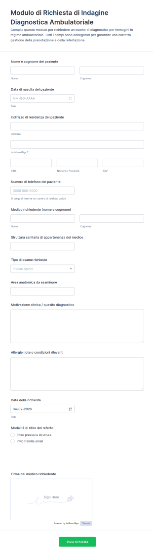 Modulo Di Prenotazione Per Immagini Diagnostiche Ambulatoriali