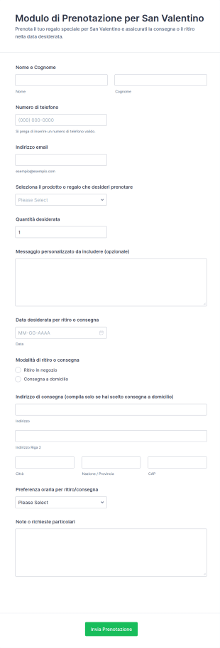 Modulo Di Prenotazione Per San Valentino 🌹💌