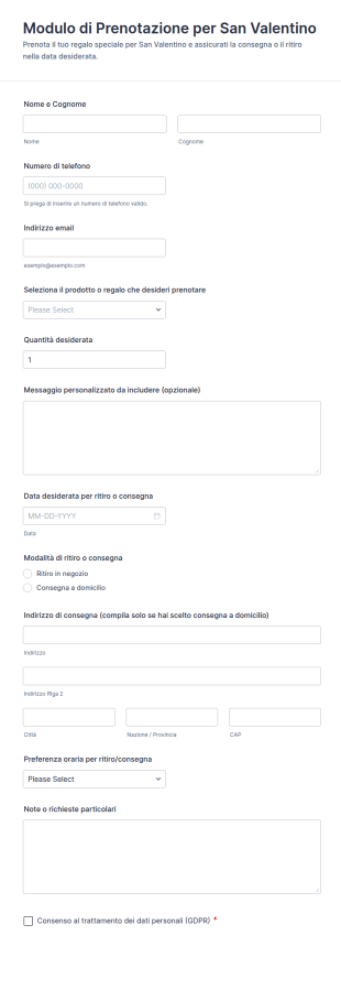 Modulo Di Prenotazione Per San Valentino 🌹💌