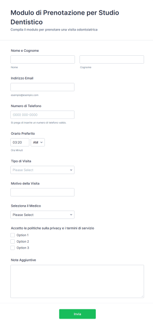 Modulo Di Prenotazione Per Studio Dentistico