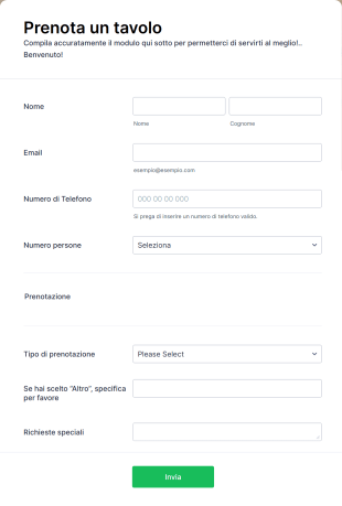 Modulo Di Prenotazione Ristorante Form Template