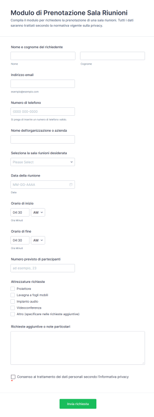 Modulo Di Prenotazione Sala Riunioni