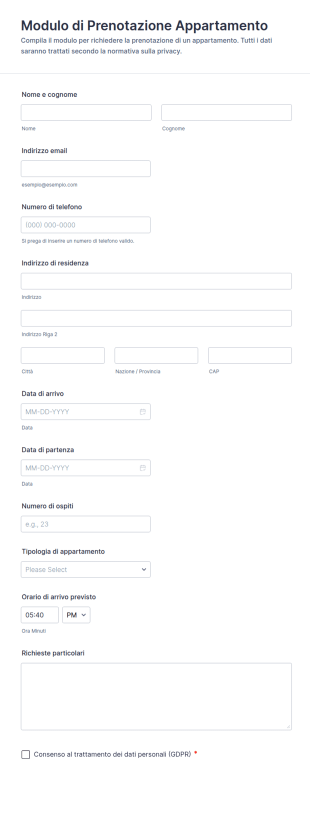 Modulo Di Prenotazione Semplice