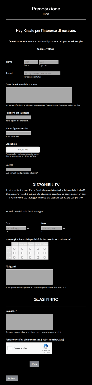 Modulo Di Prenotazione Tatuaggio Form Template