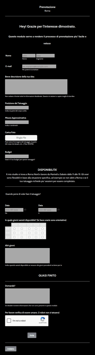 Modulo Di Prenotazione Tatuaggio