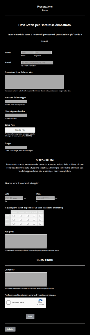 Modulo Di Prenotazione Tatuaggio