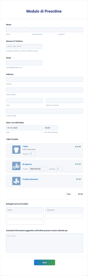 Modulo Di Preordine Form Template