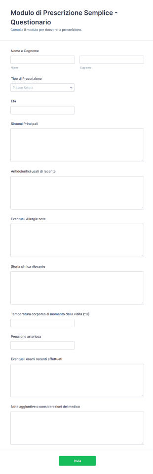 Modulo Di Prescrizione Semplice Questionario