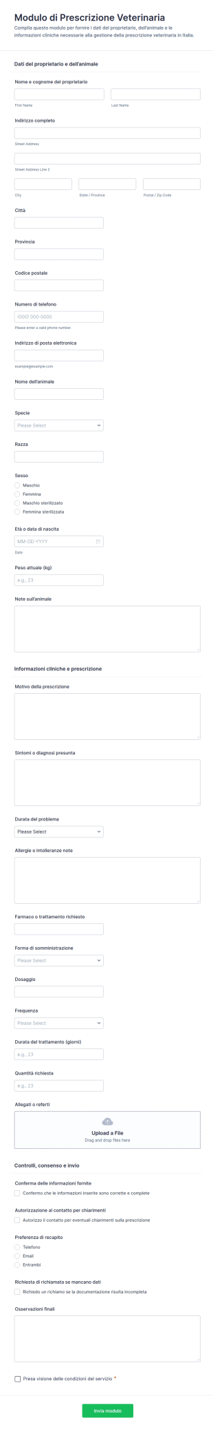 Modulo Prescrizione Veterinaria