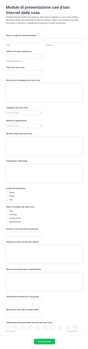 Modulo Di Presentazione Casi D’Uso Per Internet Delle Cose