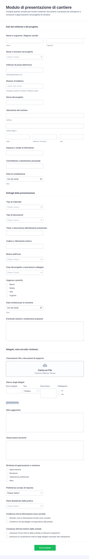 Modulo Di Presentazione Dei Lavori Edili