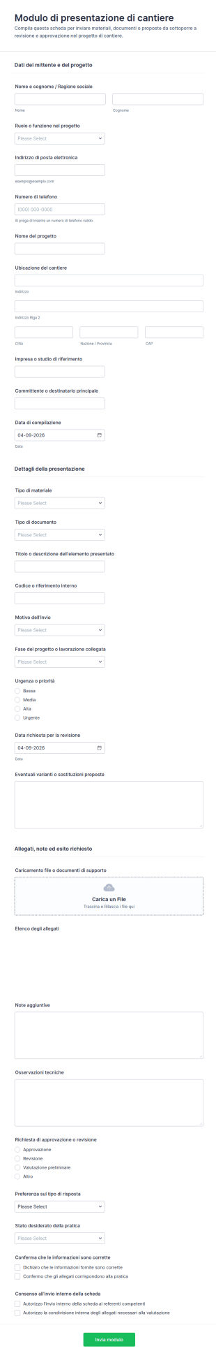 Modulo Di Presentazione Dei Lavori Edili