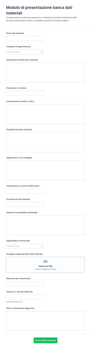 Modulo Di Presentazione Del Database Dei Materiali