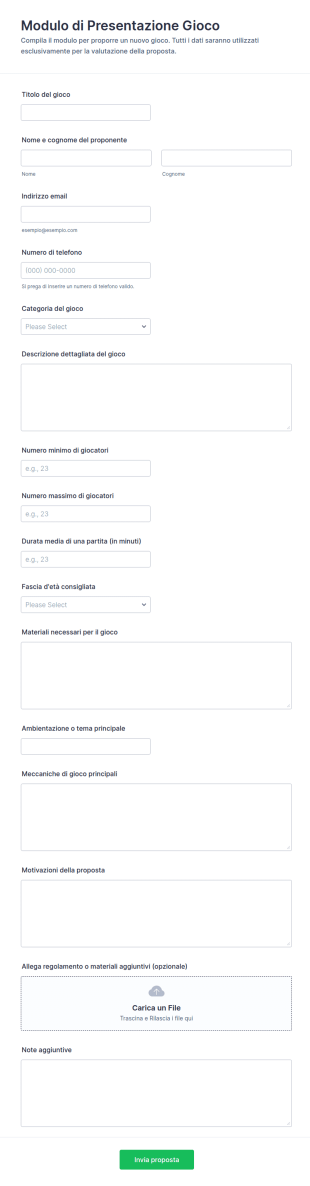 Modulo Di Presentazione Del Gioco