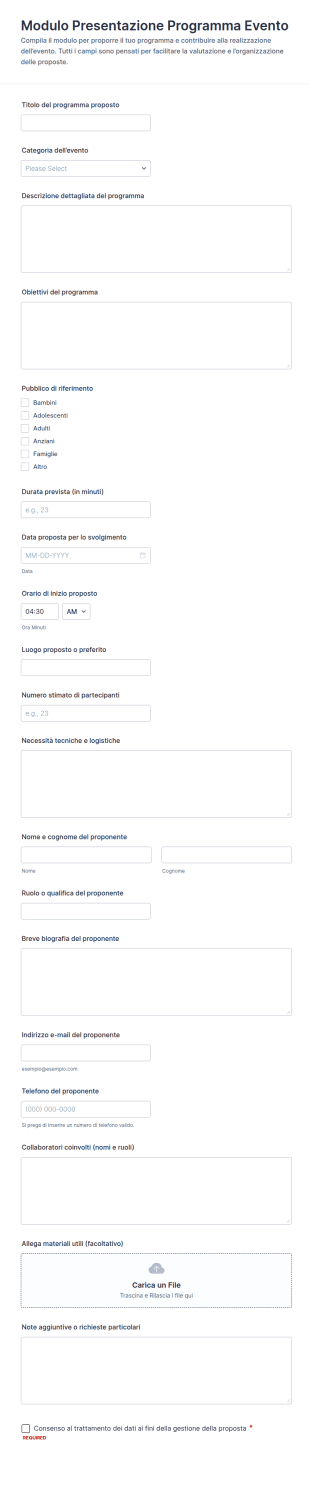 Modulo Di Presentazione Del Programma Dell’evento