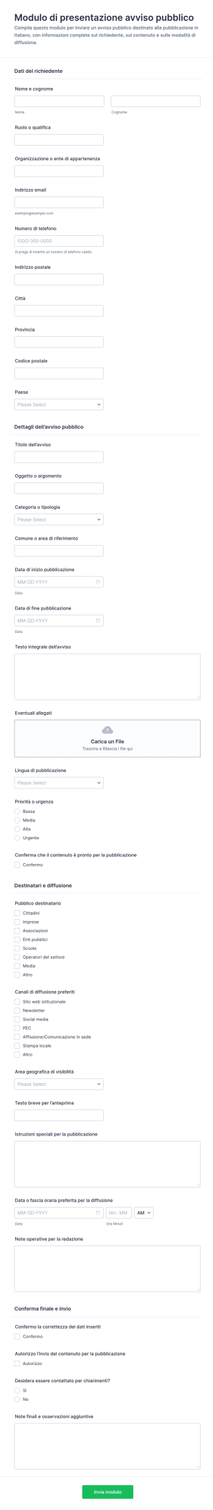 Modulo Di Presentazione Di Avviso Pubblico