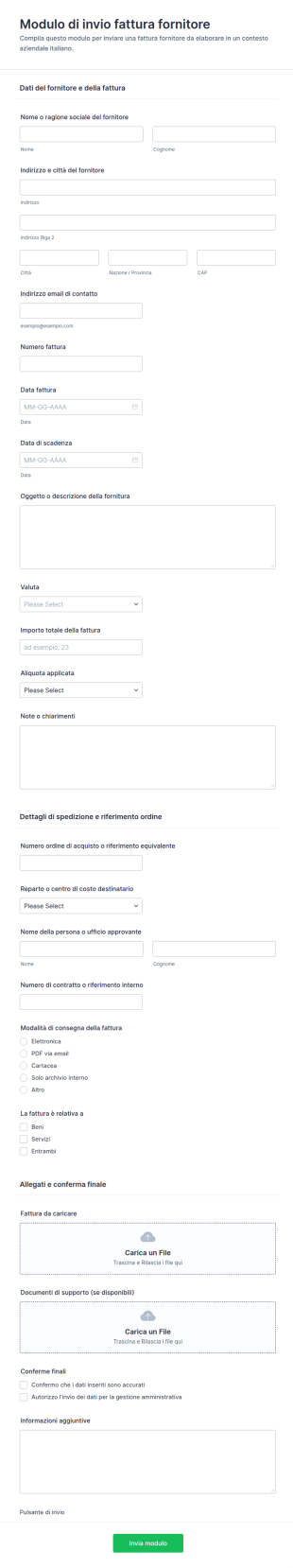 Modulo Di Presentazione Fattura Fornitore