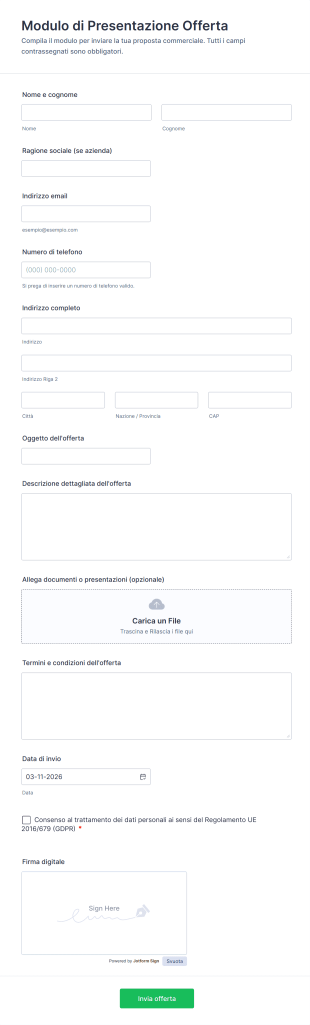 Modulo Di Presentazione Offerta