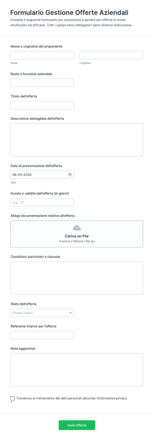 Modulo Di Presentazione Offerte Multiple
