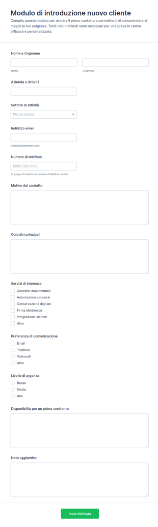 Modulo Di Presentazione Per Nuovi Clienti