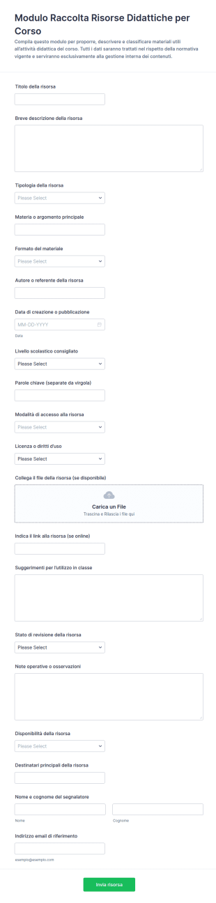 Modulo Di Presentazione Risorse Per Corso