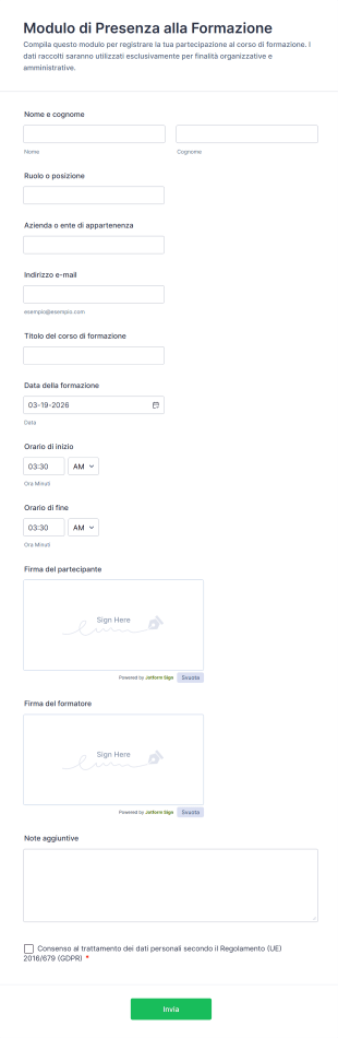 Modulo Di Presenza Alla Formazione