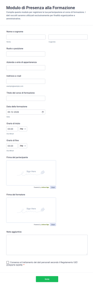 Modulo Di Presenza Alla Formazione