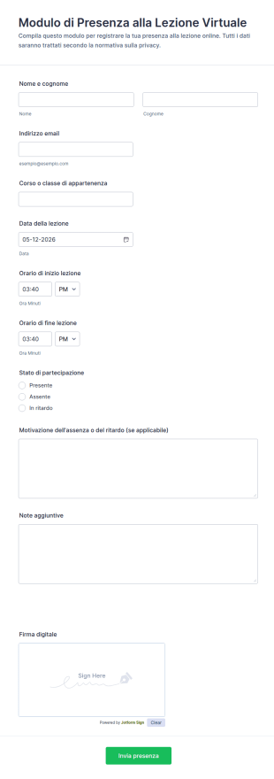 Modulo Di Presenza Alla Lezione Virtuale