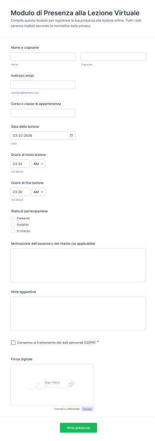 Modulo Di Presenza Alla Lezione Virtuale