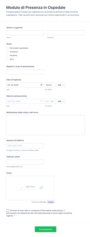 Modulo Di Presenza In Ospedale