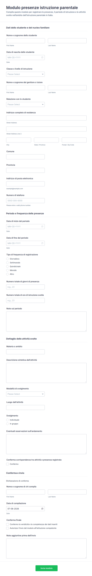 Modulo Di Presenza Per Istruzione A Domicilio