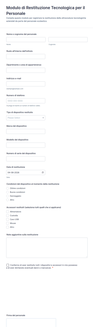 Modulo Di Prestito Tecnologico Del Personale