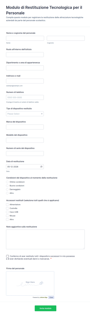 Modulo Di Prestito Tecnologico Del Personale