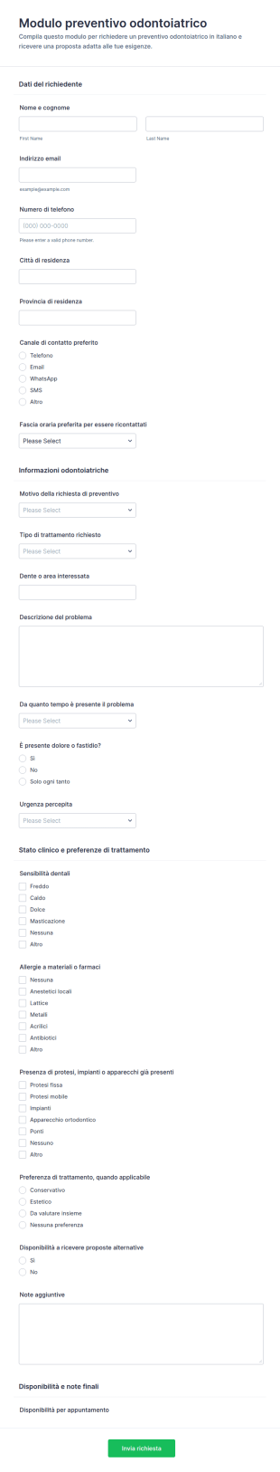 Modulo Di Preventivo Odontoiatrico
