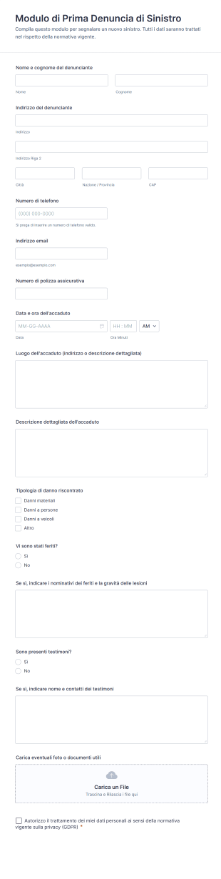 Modulo Di Prima Denuncia Di Sinistro
